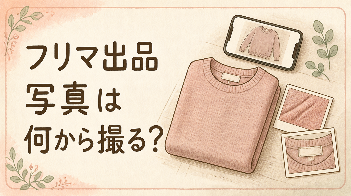 服をスマートフォンで撮影し、全体と細部を記録する様子のイラスト