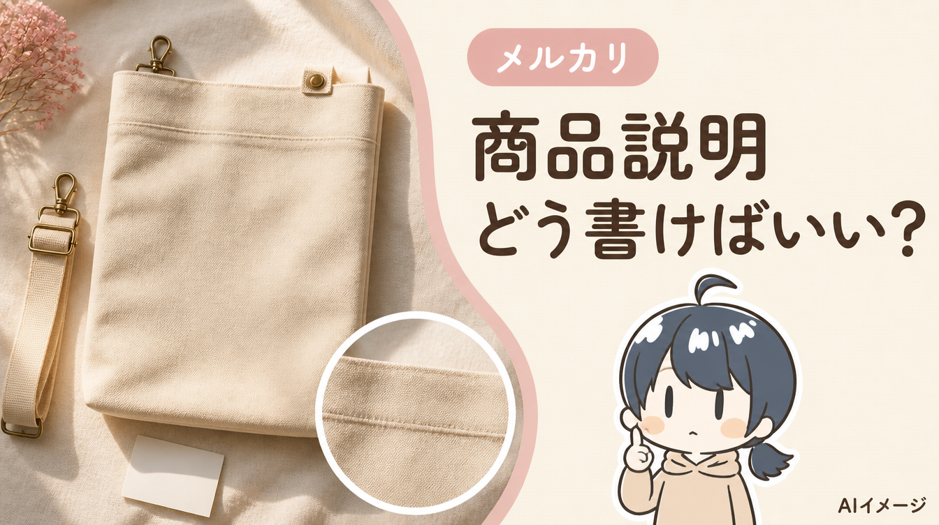 商品説明。どう書けばいい？。写真風の背景とキャラクターを組み合わせたAIイメージ